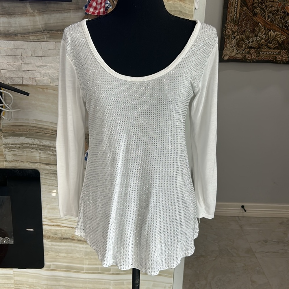Bling Bling Bling I Jeans‎ by Buffalo White Full Front Studded Top. Size S (440)